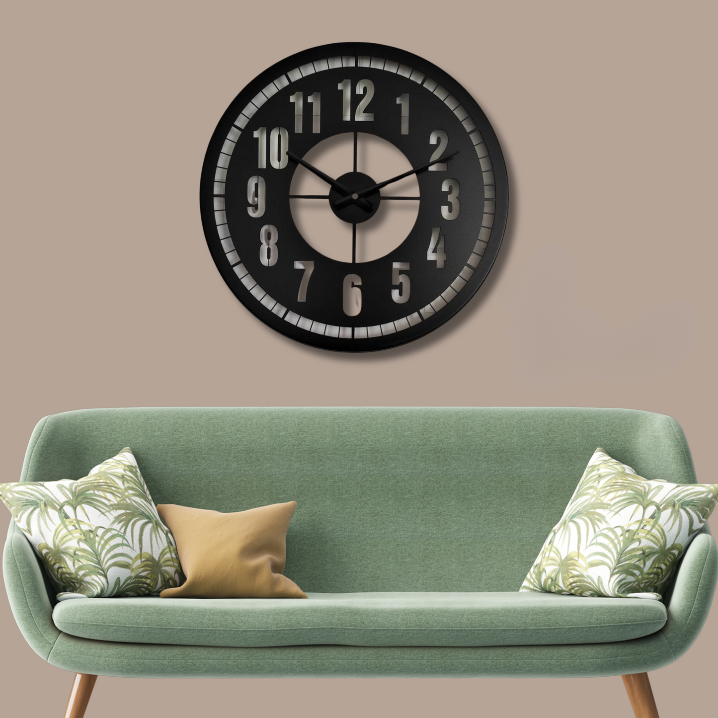 modern black wall clock with open-face design – stylish home décor accent