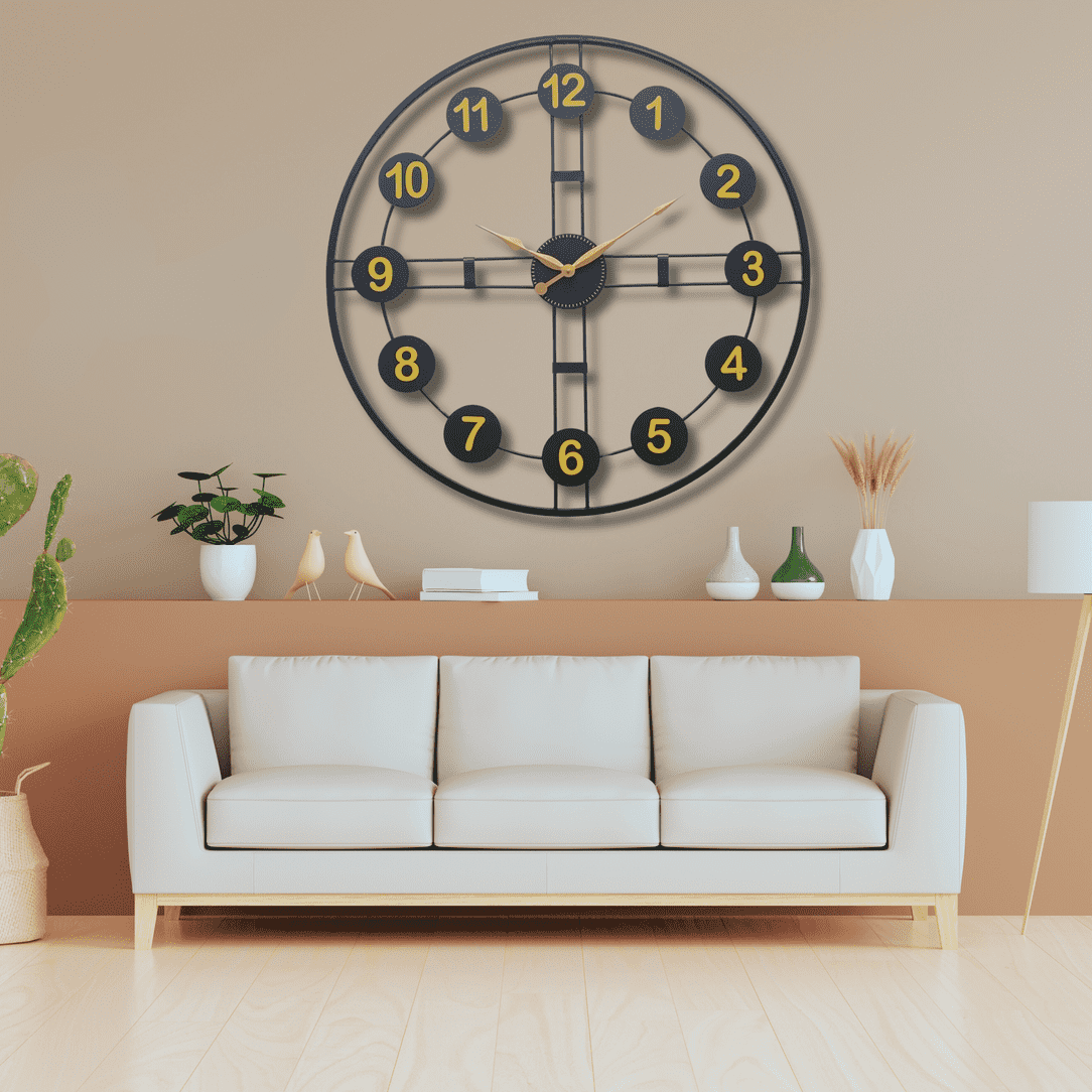 elegant black & gold oversized wall clock