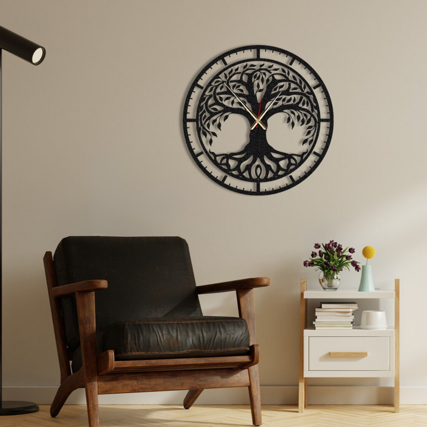 tree of life metal wall clock – nature-inspired minimalist timepiece
