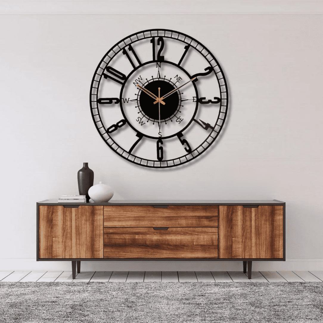 modern black metal wall clock unique roman numeral design contemporary home & office décor