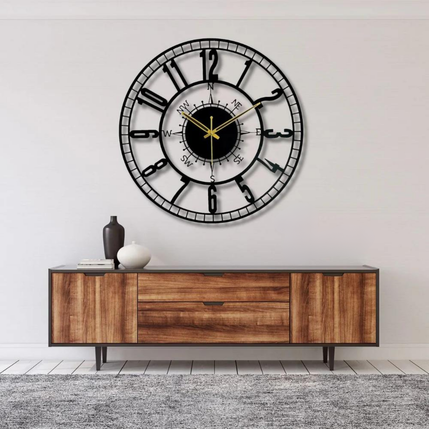 modern black metal wall clock unique roman numeral design contemporary home & office décor 0 reviews