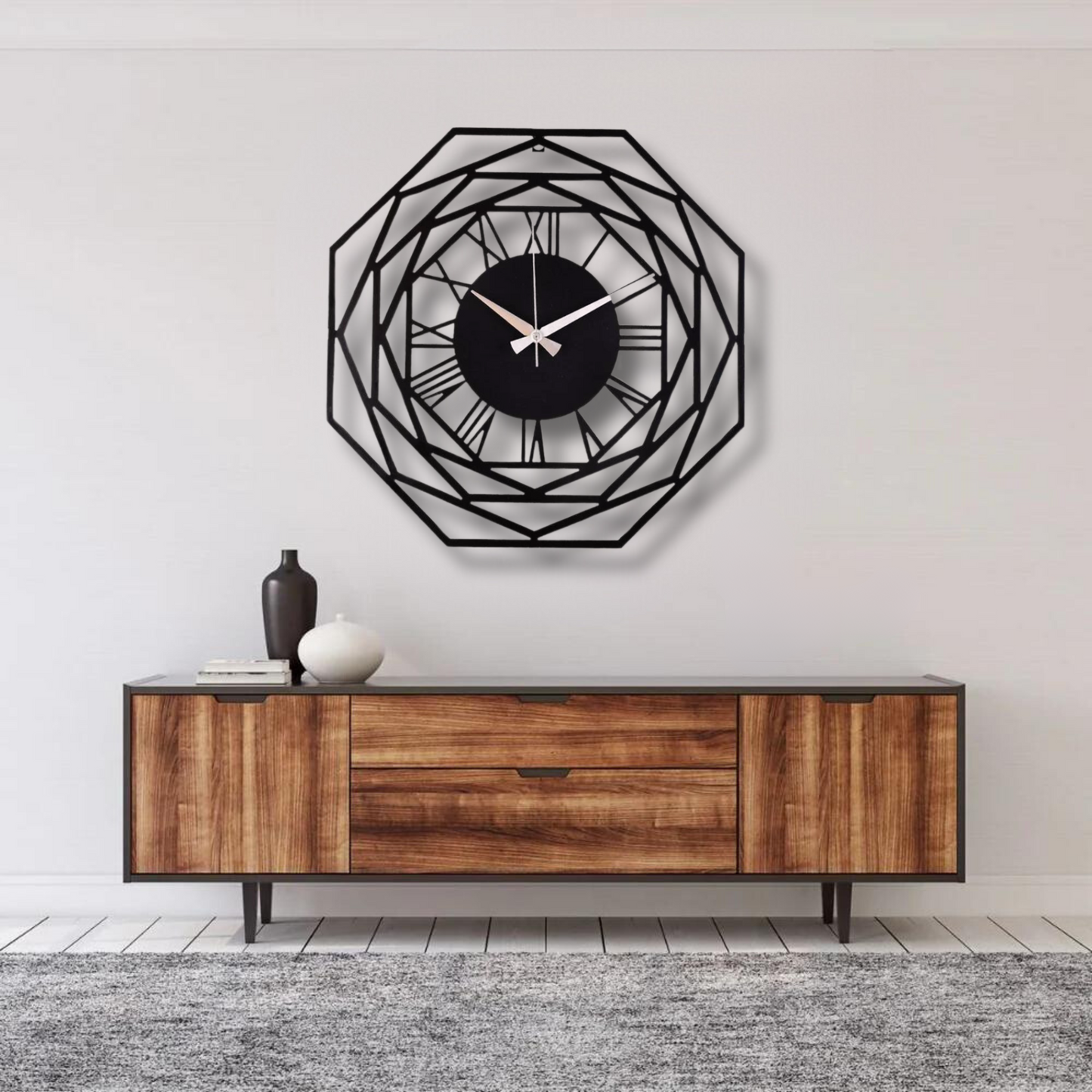 modern black wall clock with open-face design – stylish home décor accent