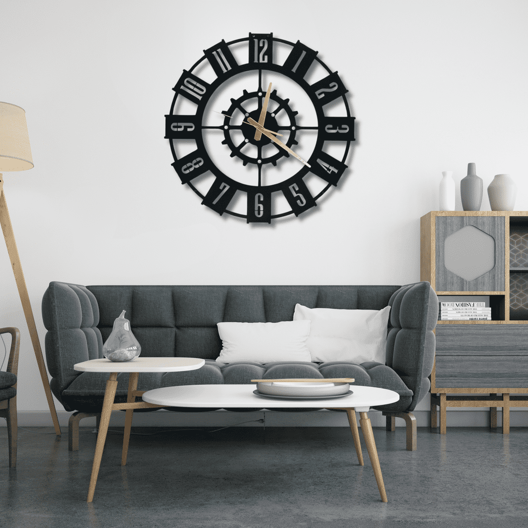 contemporary black metal wall clock – minimalist industrial design