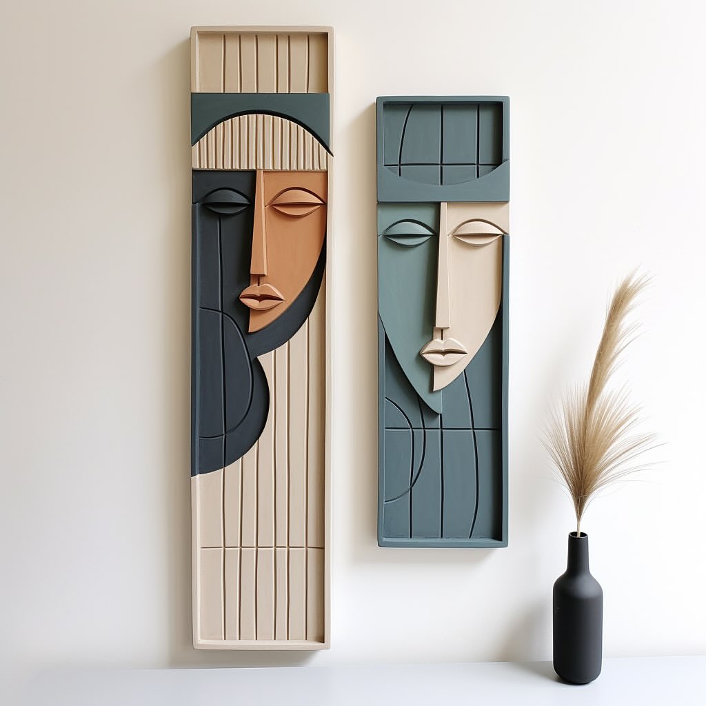 modern geometric face wall art – set of 2 abstract sculptures