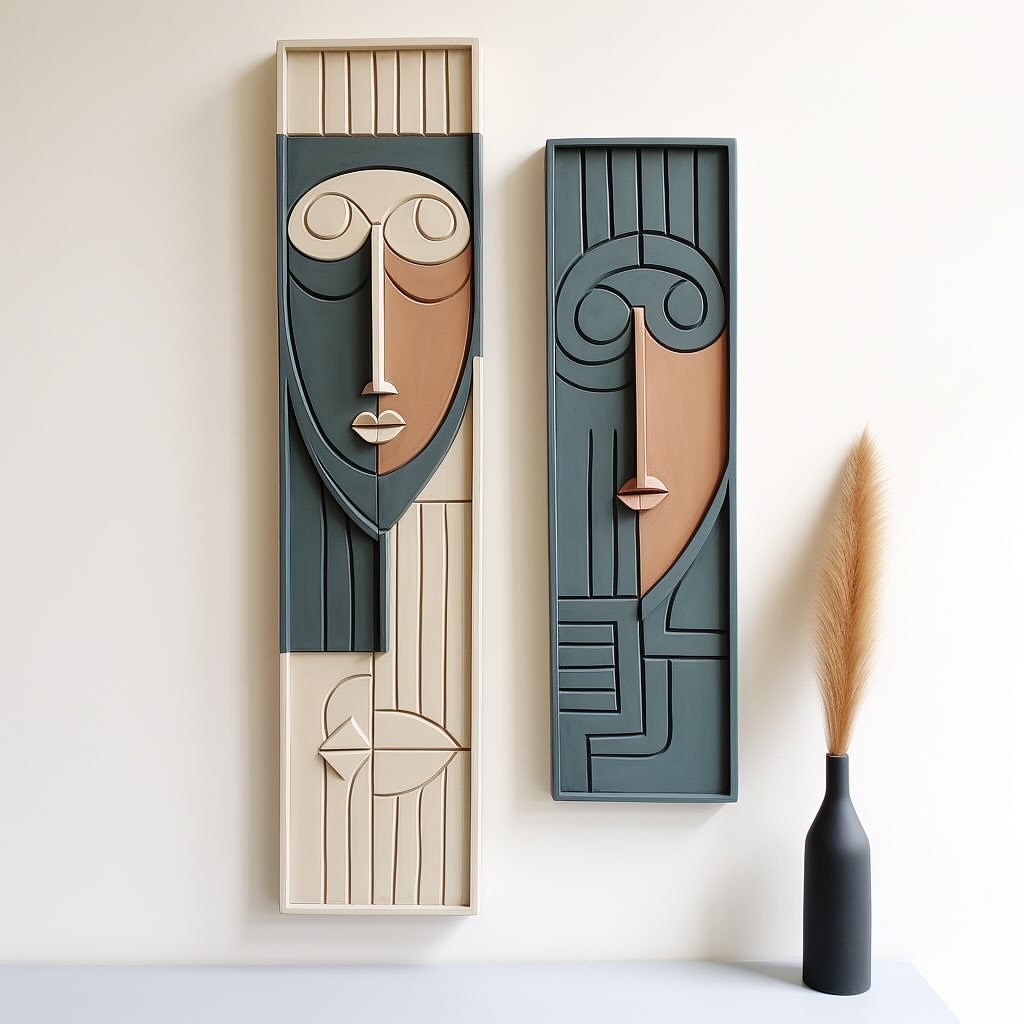 contemporary abstract face wall hangings – neutral aesthetic set