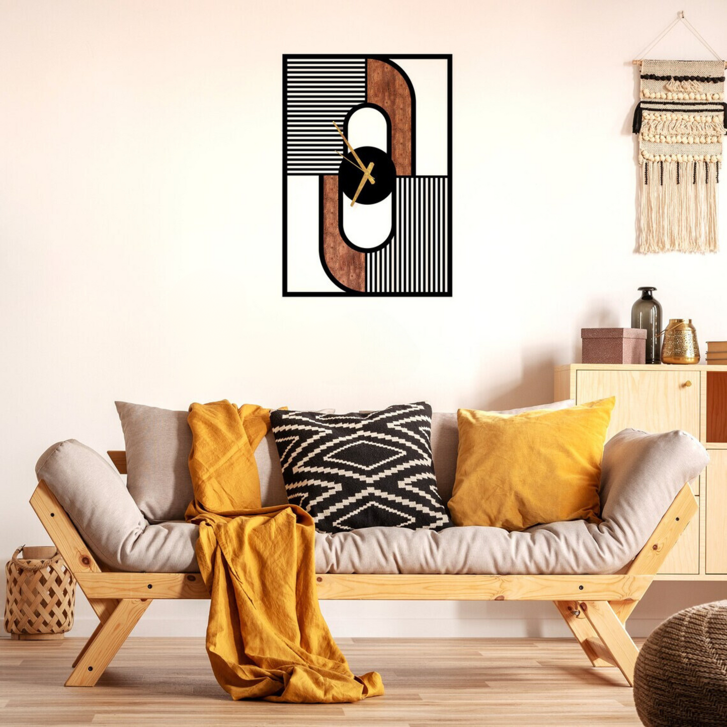 geometric wall clock – modern minimalist metal & wood design for stylish home décor