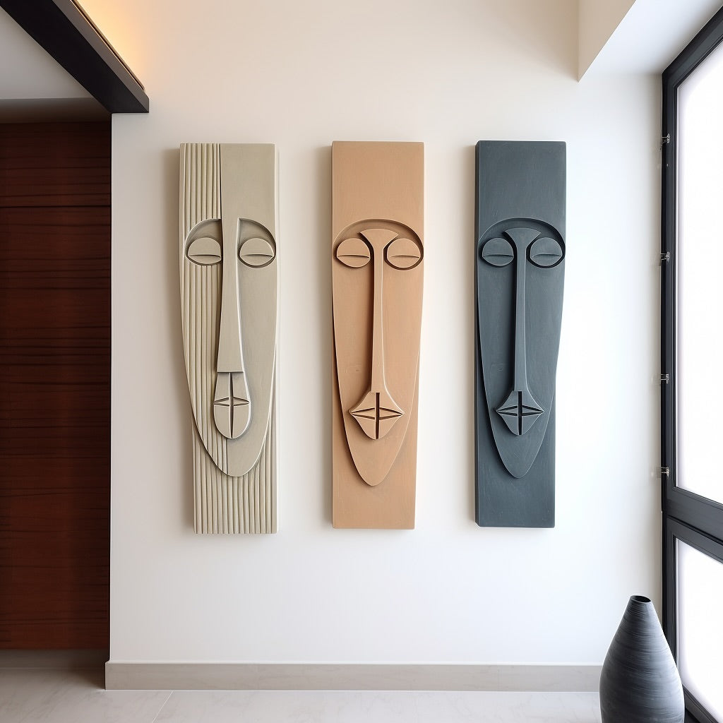 handcrafted 3d face art panels – modern boho wall décor