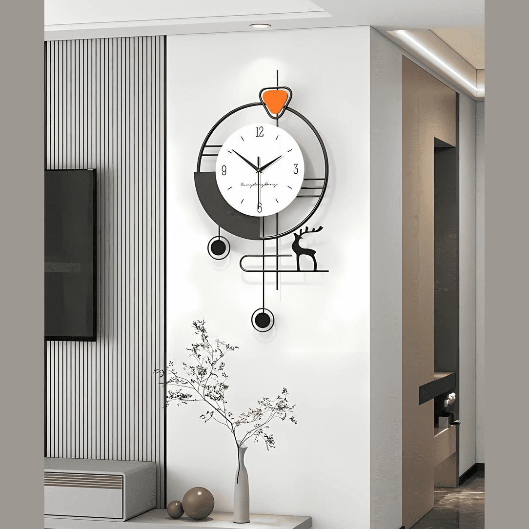 modern nordic metal wall clock – minimalist geometric deer design