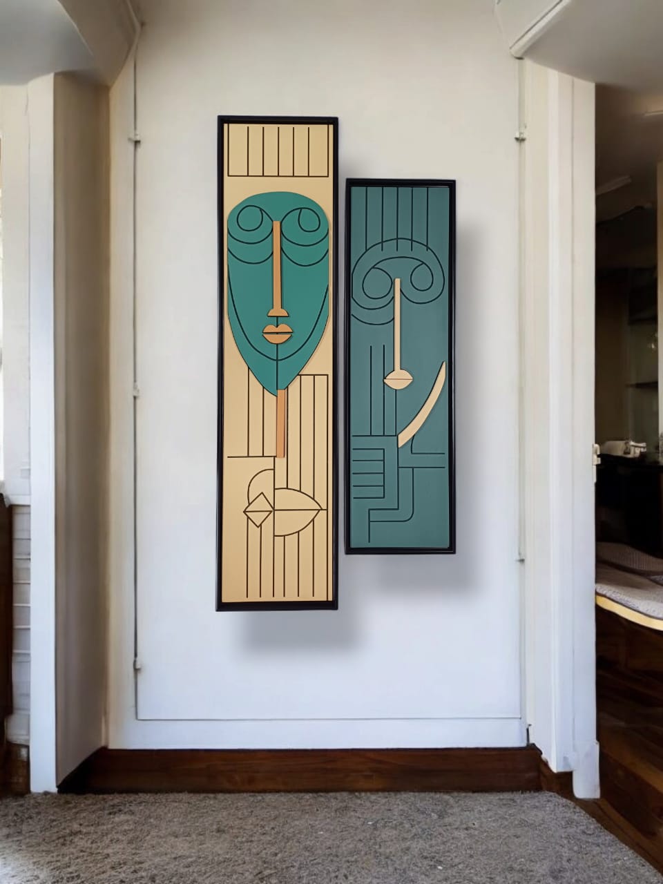 minimalist abstract face wall art – set of 2 sculptural panels