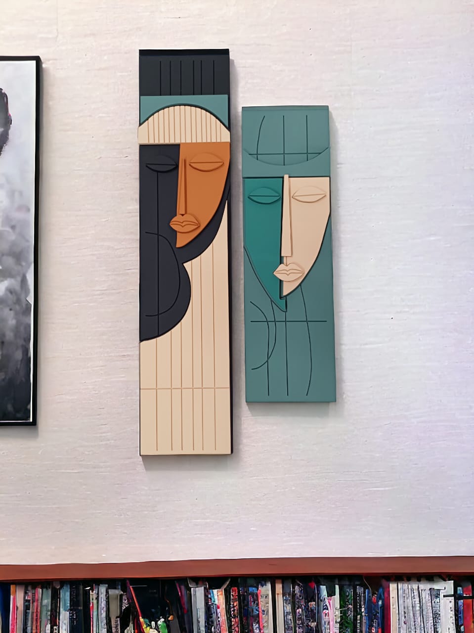 minimalist abstract face wall art – set of 2 sculptural panels