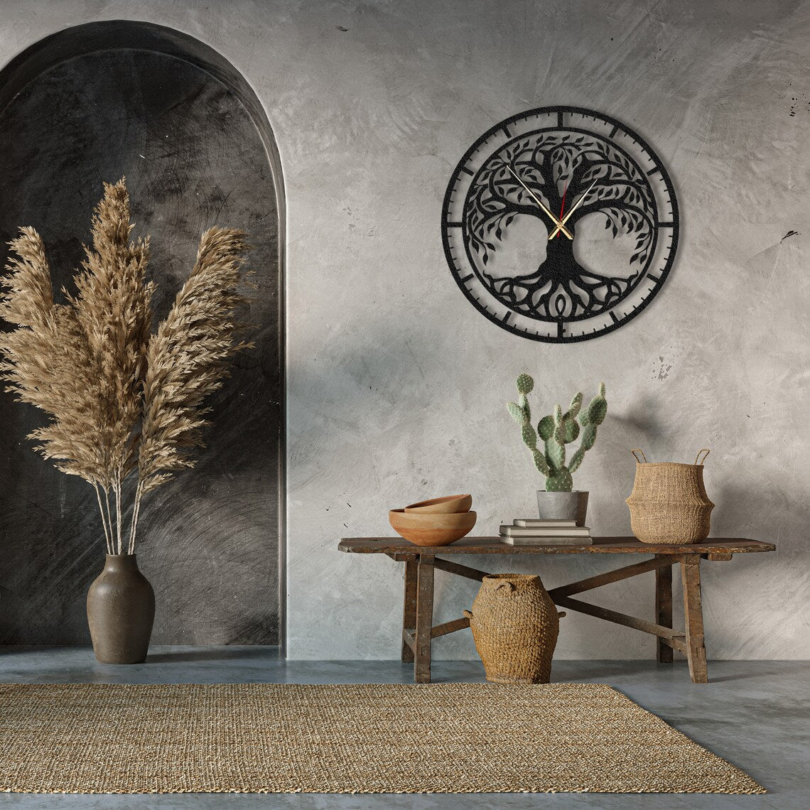 tree of life metal wall clock – nature-inspired minimalist timepiece