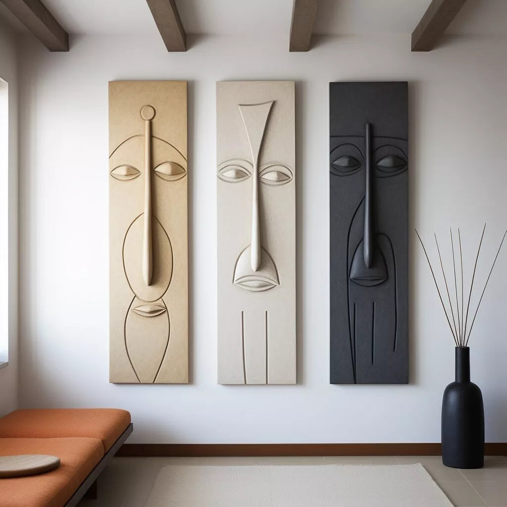 nordic-inspired abstract face panels – elegant home wall accents