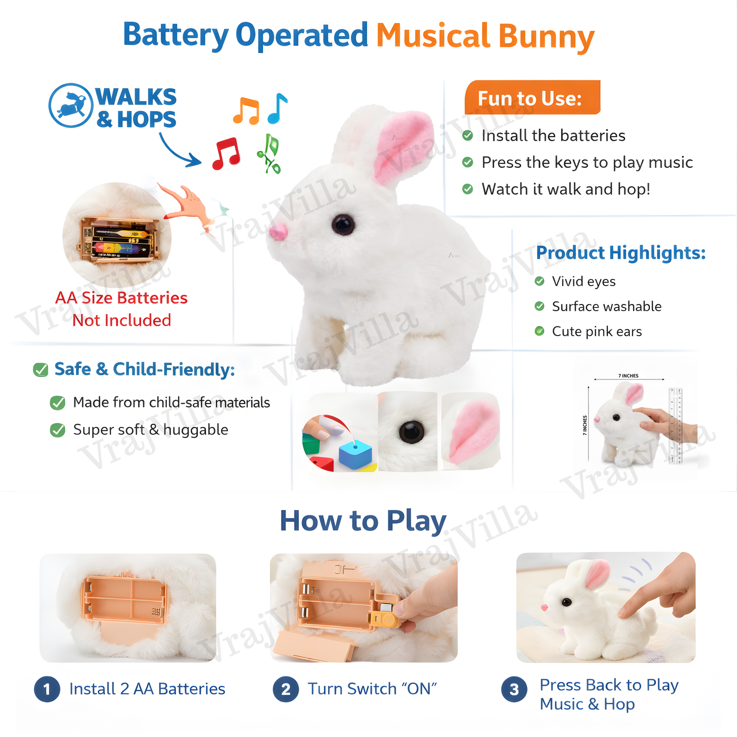 musical plush bunny toy for kids – soft singing rabbit toy with sound, cute baby musical soft toy for toddlers & gifts