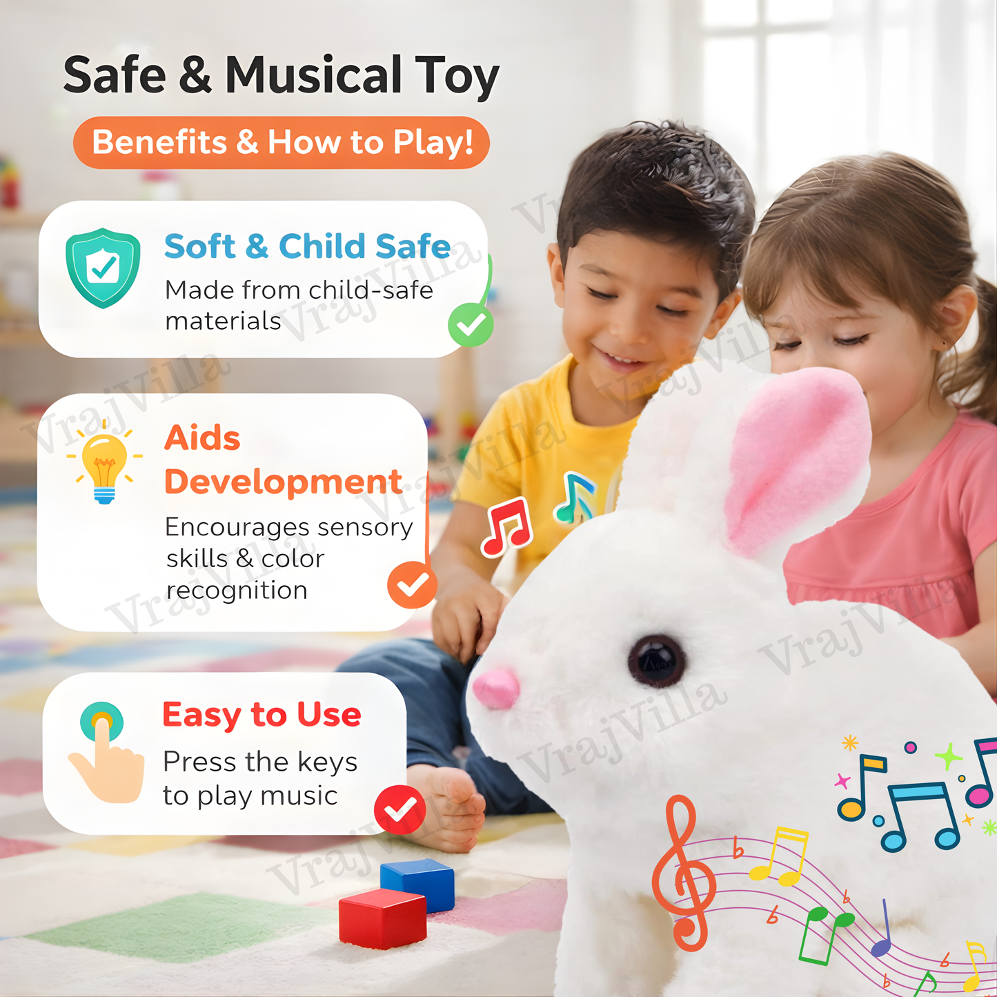 musical plush bunny toy for kids – soft singing rabbit toy with sound, cute baby musical soft toy for toddlers & gifts